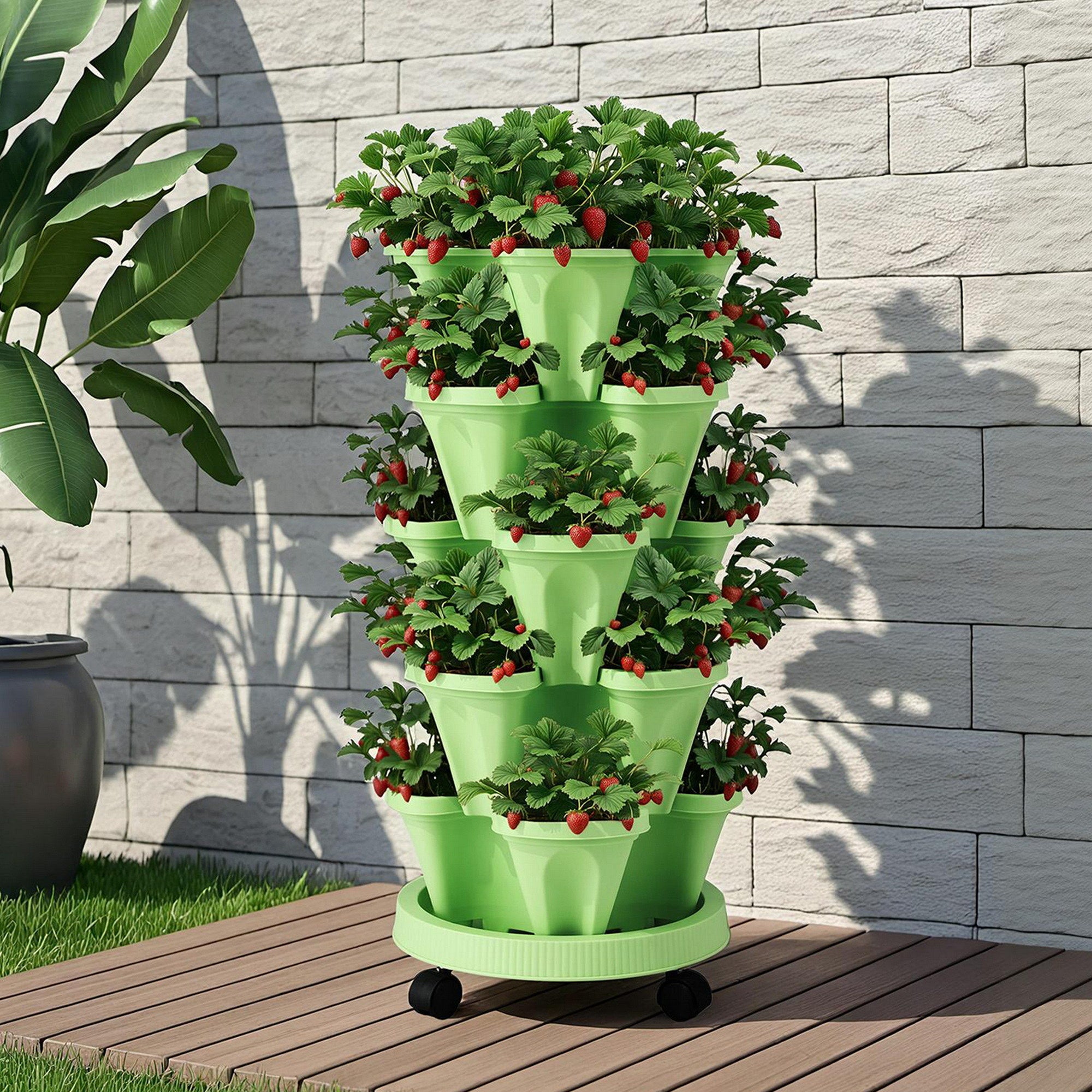 Green Fingers Garden Bed 5 Tier Vertical Garden Grey Strawberry Stackable Planters Herbs Light Green Main image