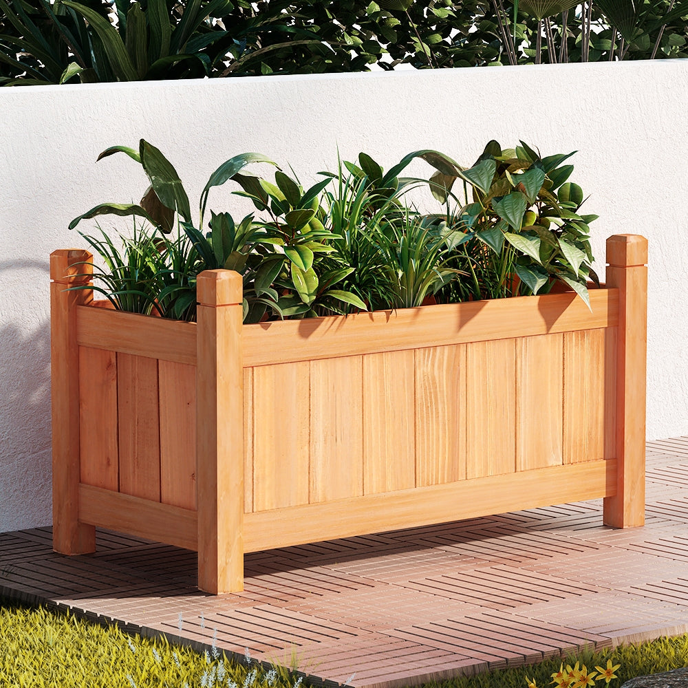 Green Fingers Garden Bed 60x30x33cm Wooden Planter Box Raised Container Growing Main image