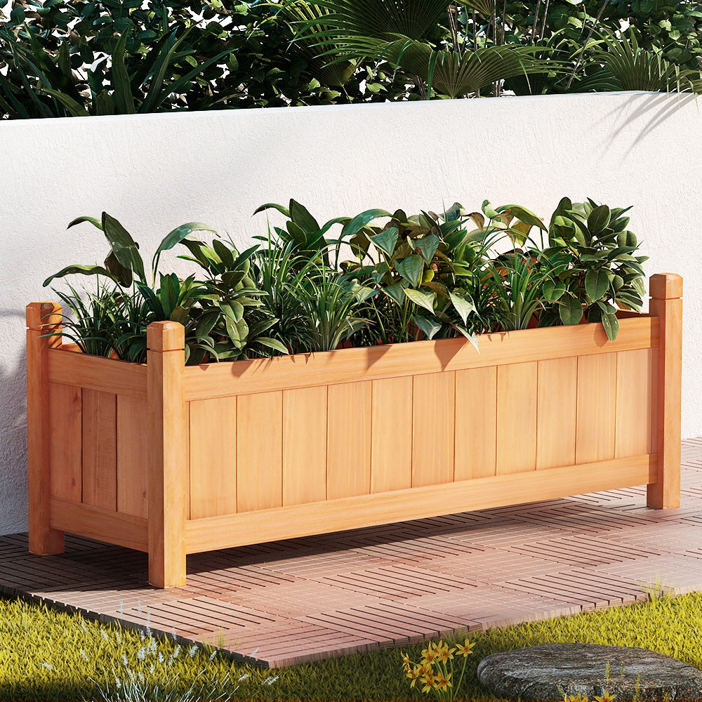 Green Fingers Garden Bed 90x30x33cm Wooden Planter Box Raised Container Growing Main image
