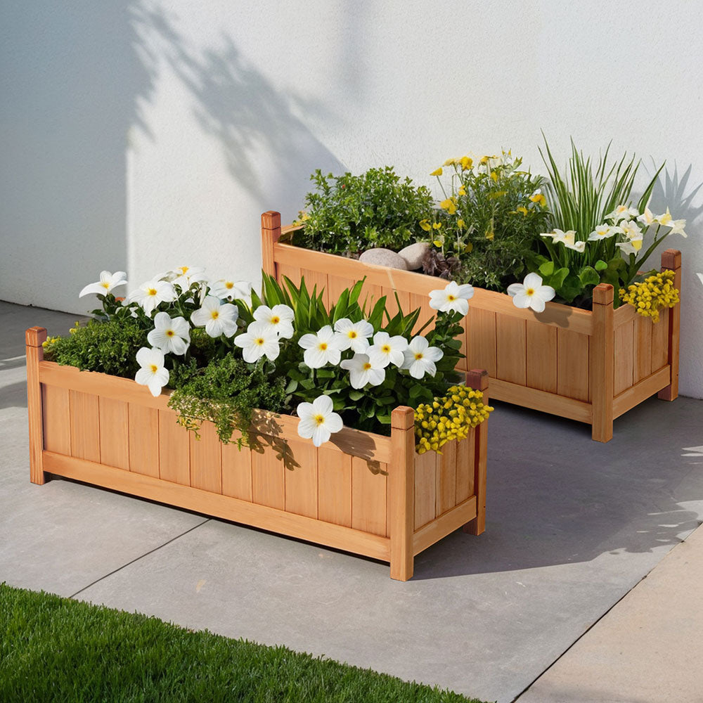 2x Green Fingers Raised Garden Bed 90x30x33cm Wooden Planter Box Raised Container Growing Main image