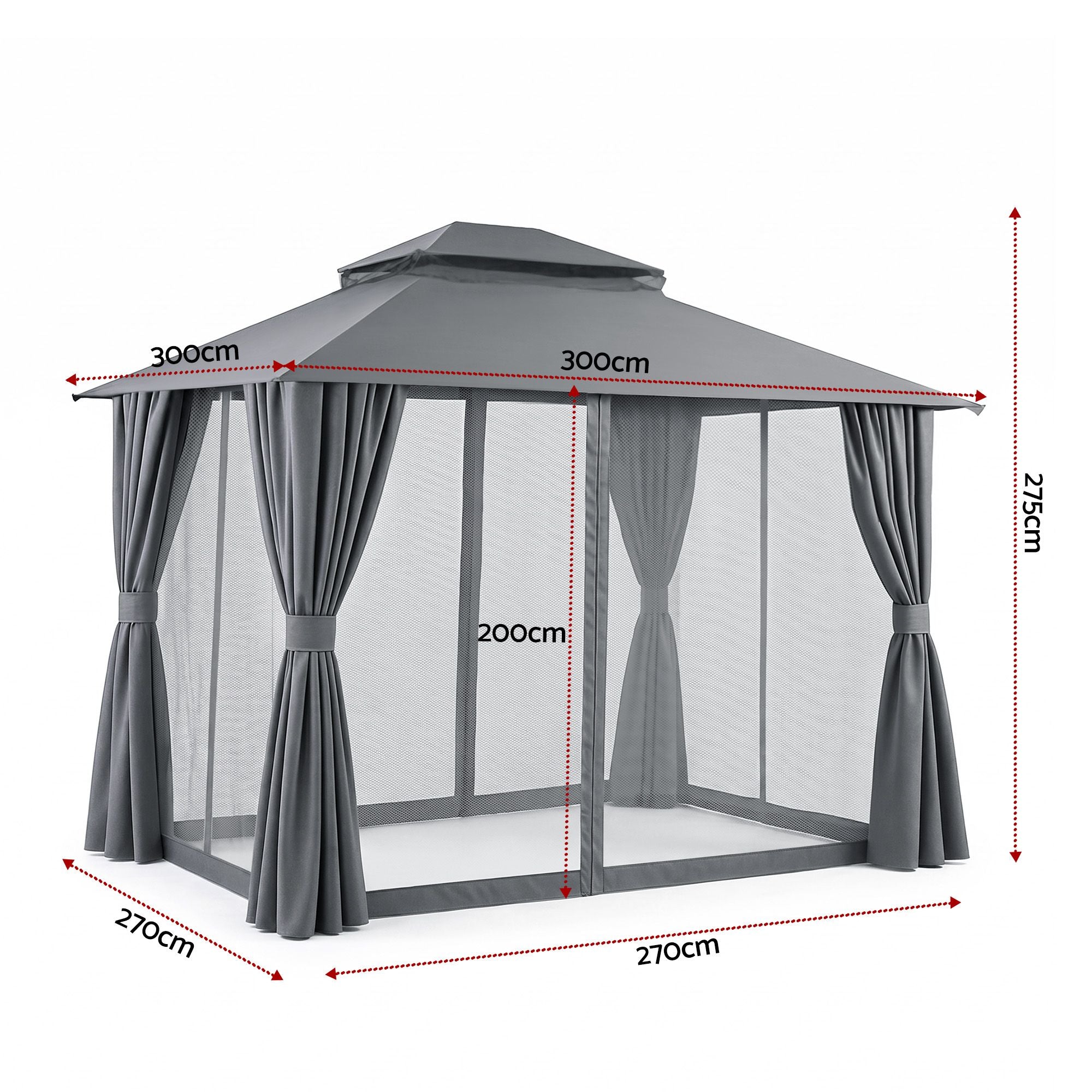 Instahut Gazebo 3x3m Canopy Outdoor Steel Frame Patio Tent Curtains Marquee Grey