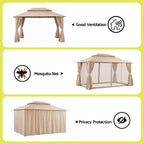 Instahut Gazebo 3x4m Canopy Outdoor Steel Frame Patio Tent Curtains Marquee Beige