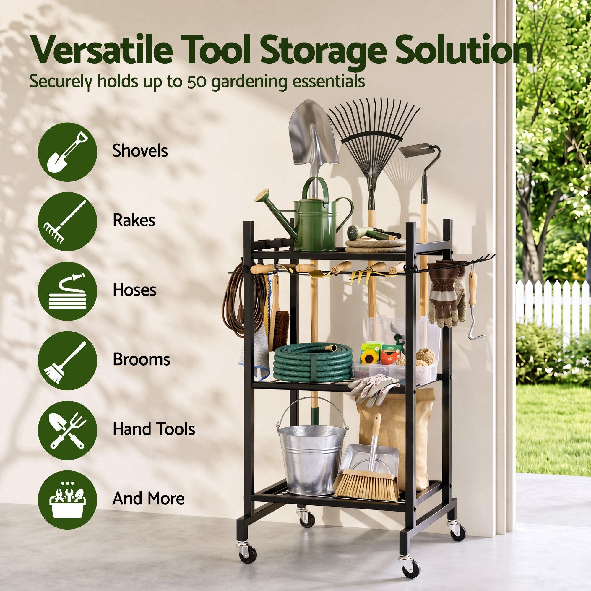 Gardeon Garden Tool Organizer with Wheels Heavy Duty Garage Yard Storage Cart Main image