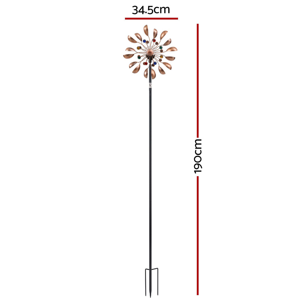 Gardeon Garden Windmill Metal Wind Spinner Solar Light Outdoor 190cmr Bronze