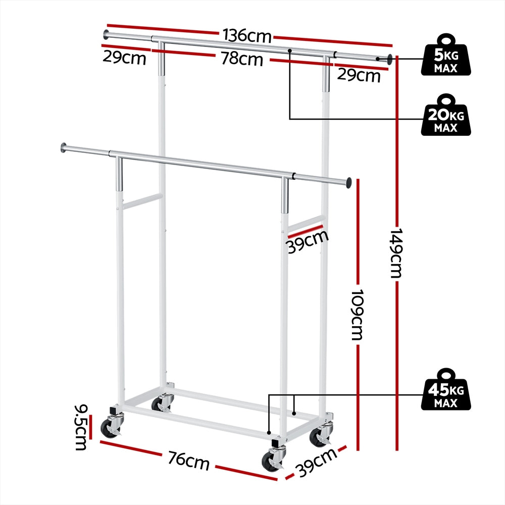 Clothes Rack Double Rod Airer Rail Coat Stand Adjustable Hanger Secondary image