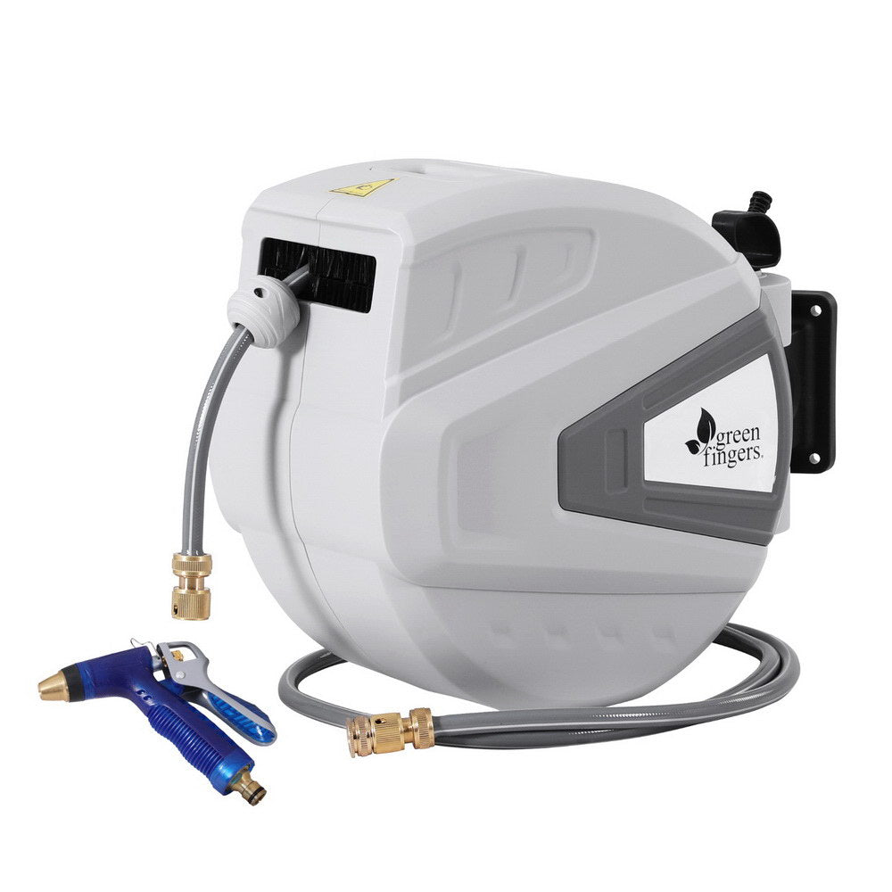 Green Fingers 30M Water Hose Reel Retractable Auto Rewind Wall Mount Garden Spray Gun Main image