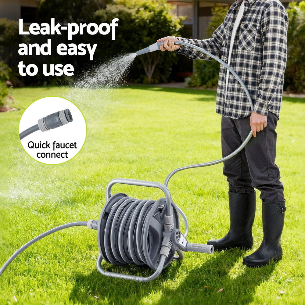 Green Fingers 20m Retractable Garden Hose Reel Heavy Duty 1/2" Hose Auto Rewind