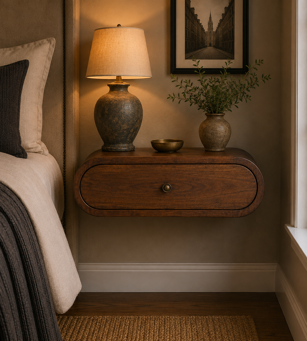 Wall Mounted Round Chestnut Bedside