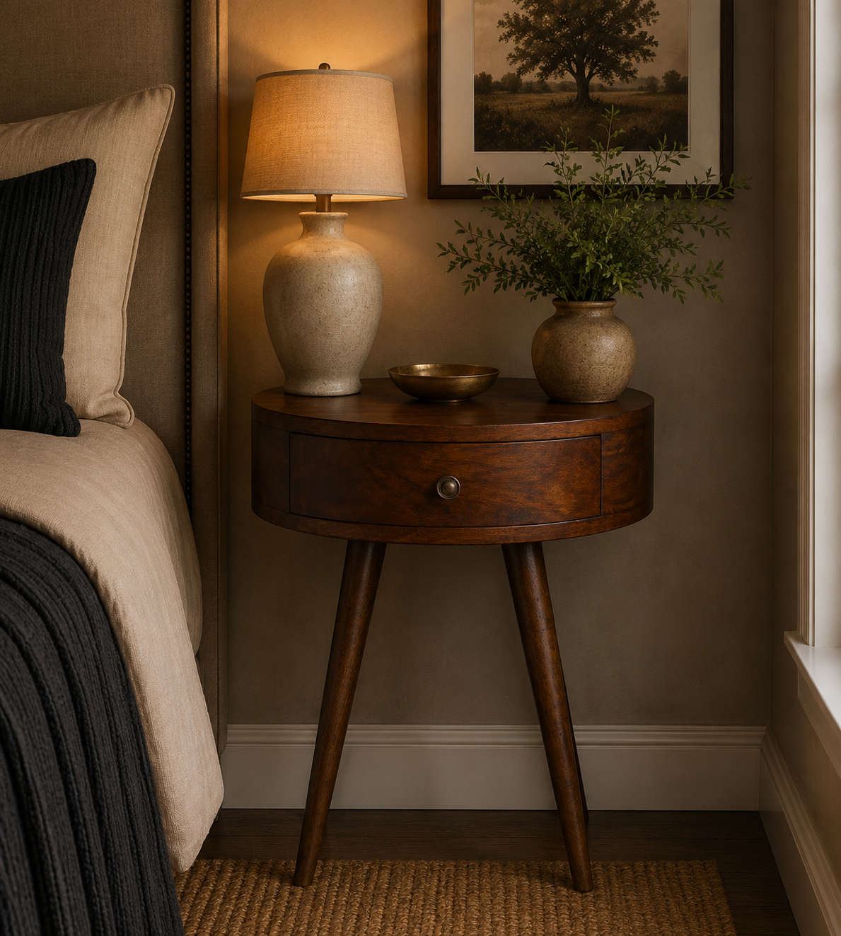 Nordic Chestnut Circular Bedside