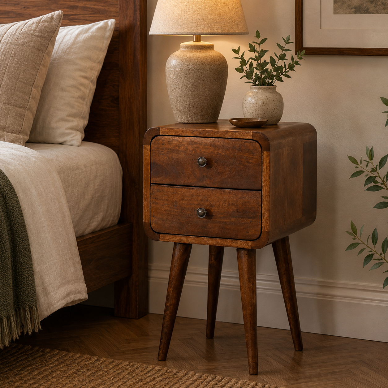 Mini Chestnut Curved Bedside