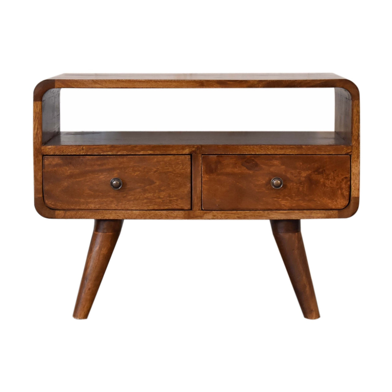 Mini Chestnut Curved Media Unit with 2 Drawers Zweitbild