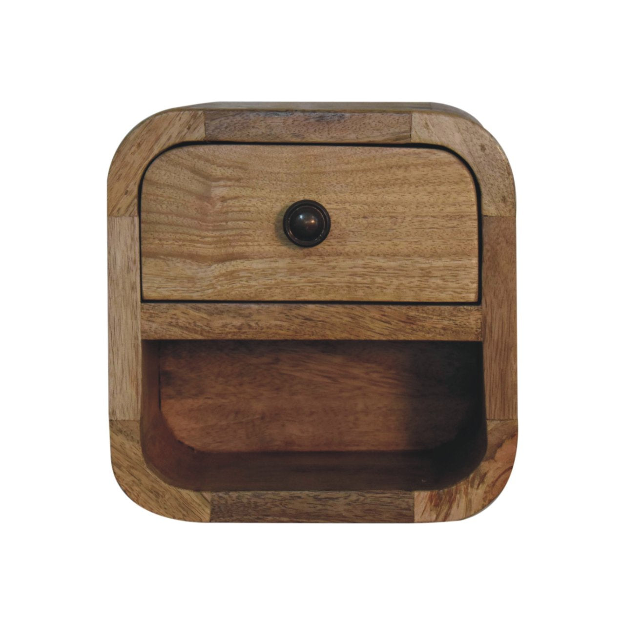 Extra Mini Curved Oak-ish Bedside with Open Slot Main image