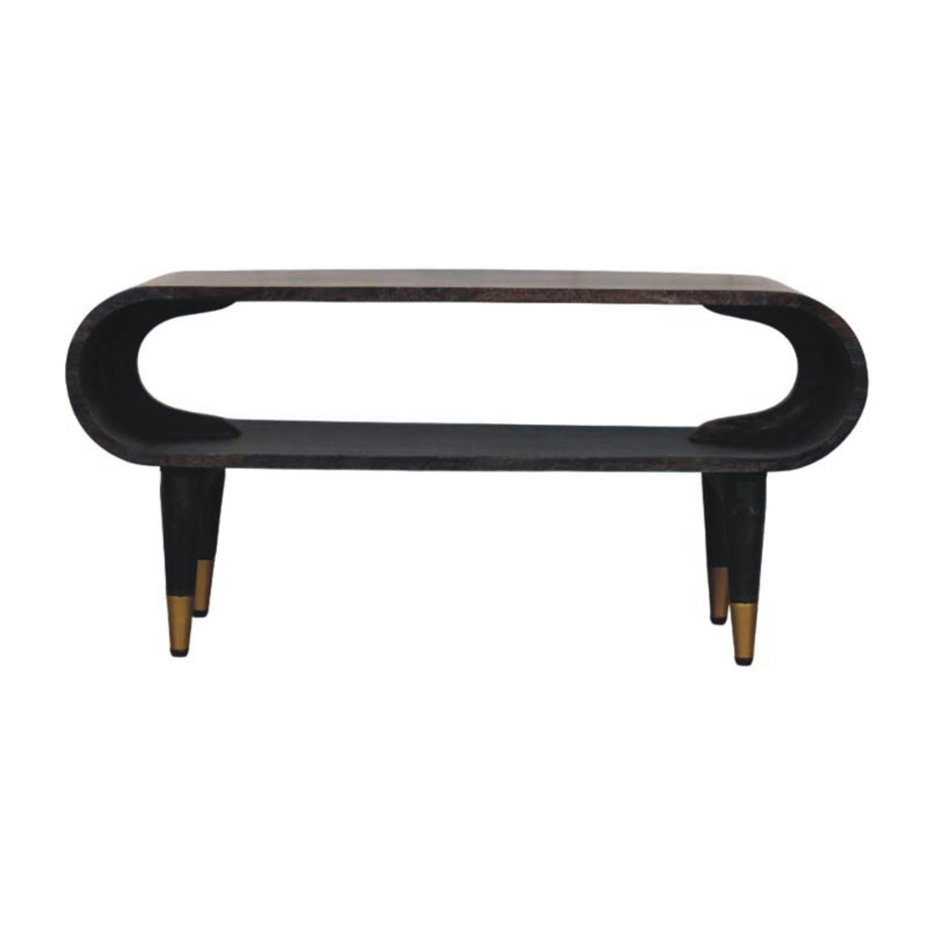 Velvet Mocha Curved Edge Console with Brass Accents