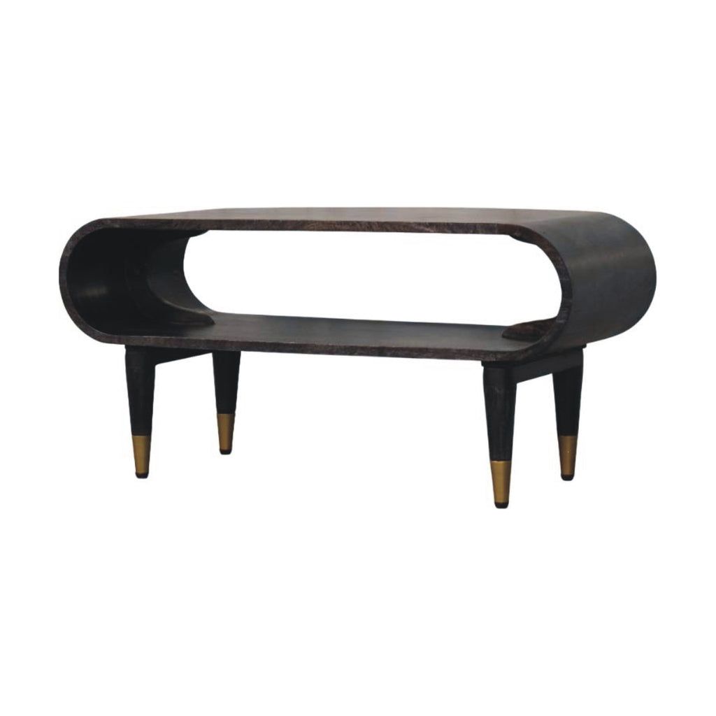 Velvet Mocha Curved Edge Console with Brass Accents