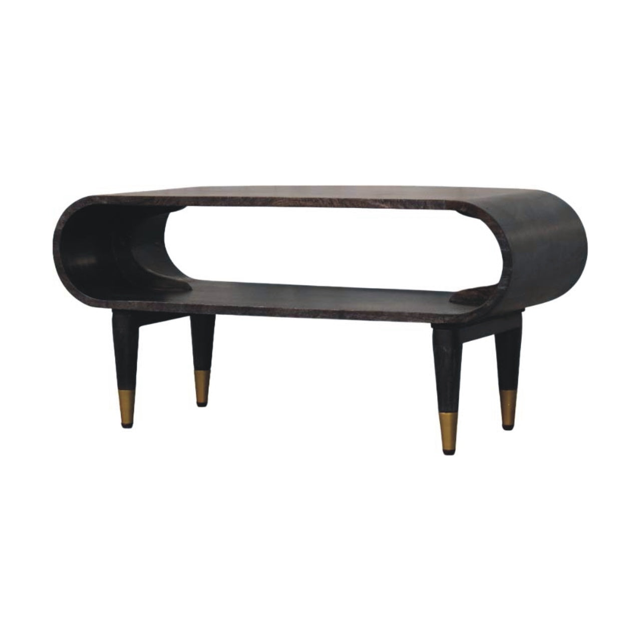 Velvet Mocha Curved Edge Console with Brass Accents