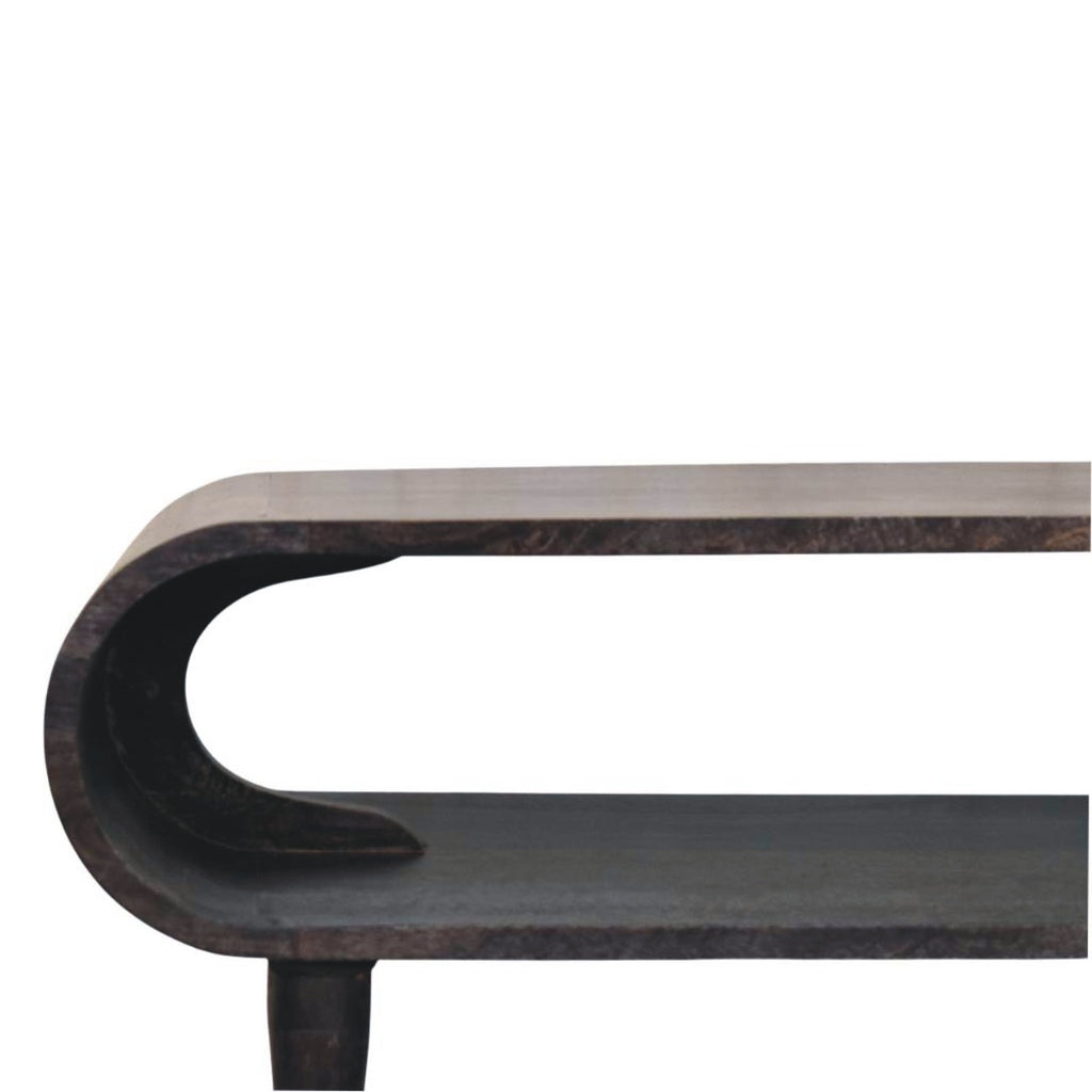 Velvet Mocha Curved Edge Console with Brass Accents