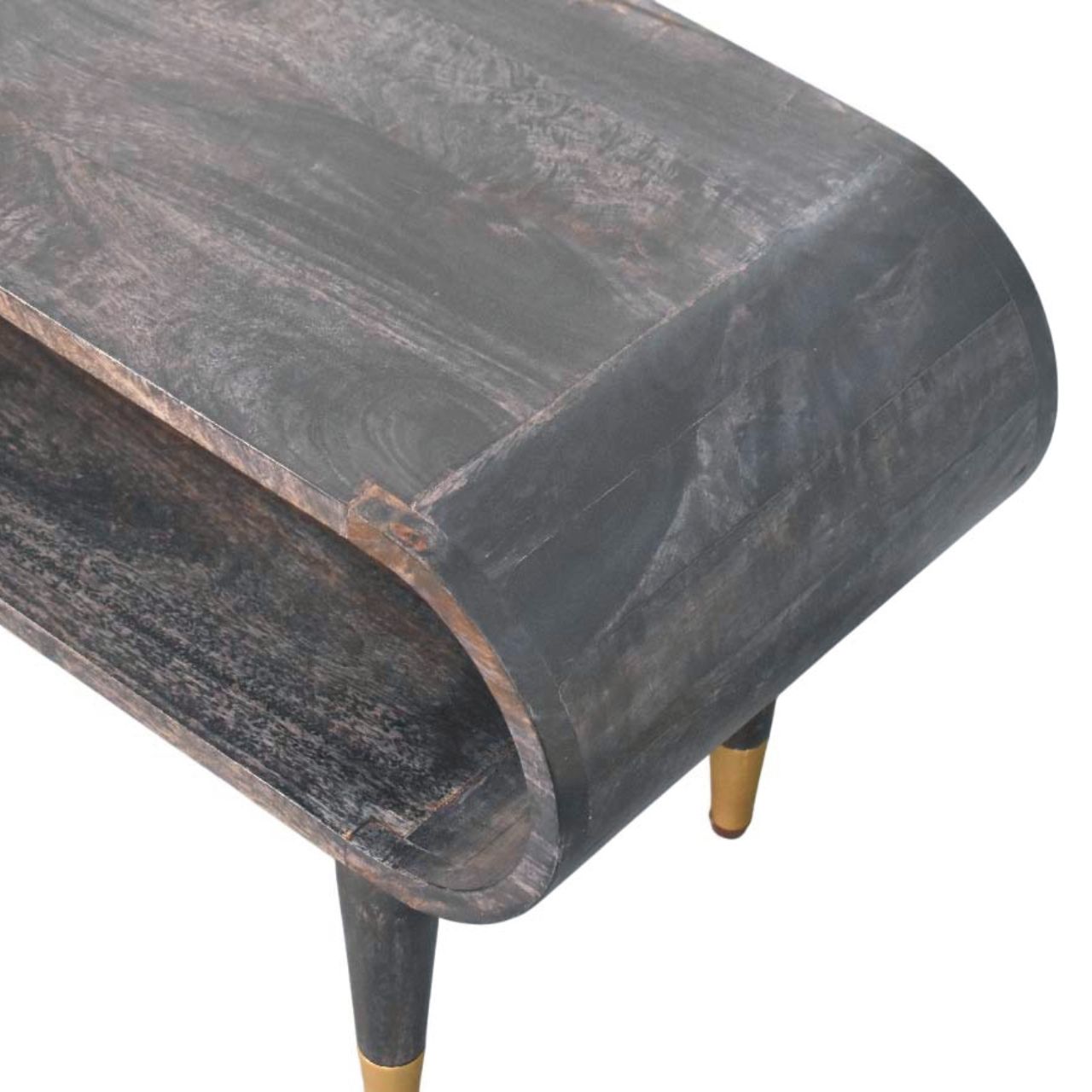 Velvet Mocha Curved Edge Console with Brass Accents