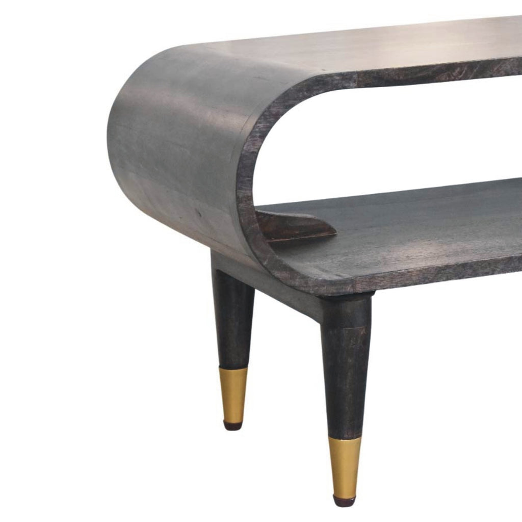 Velvet Mocha Curved Edge Console with Brass Accents