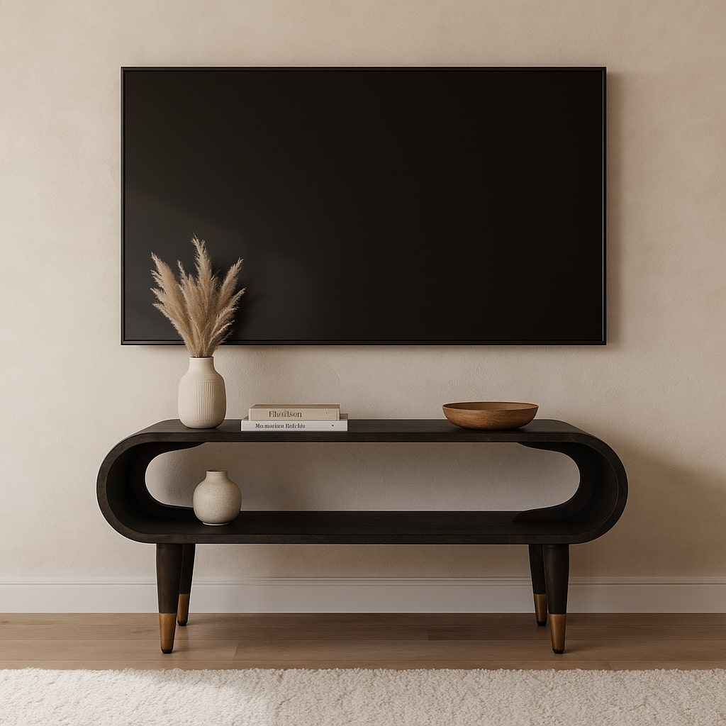 Velvet Mocha Curved Edge Console with Brass Accents