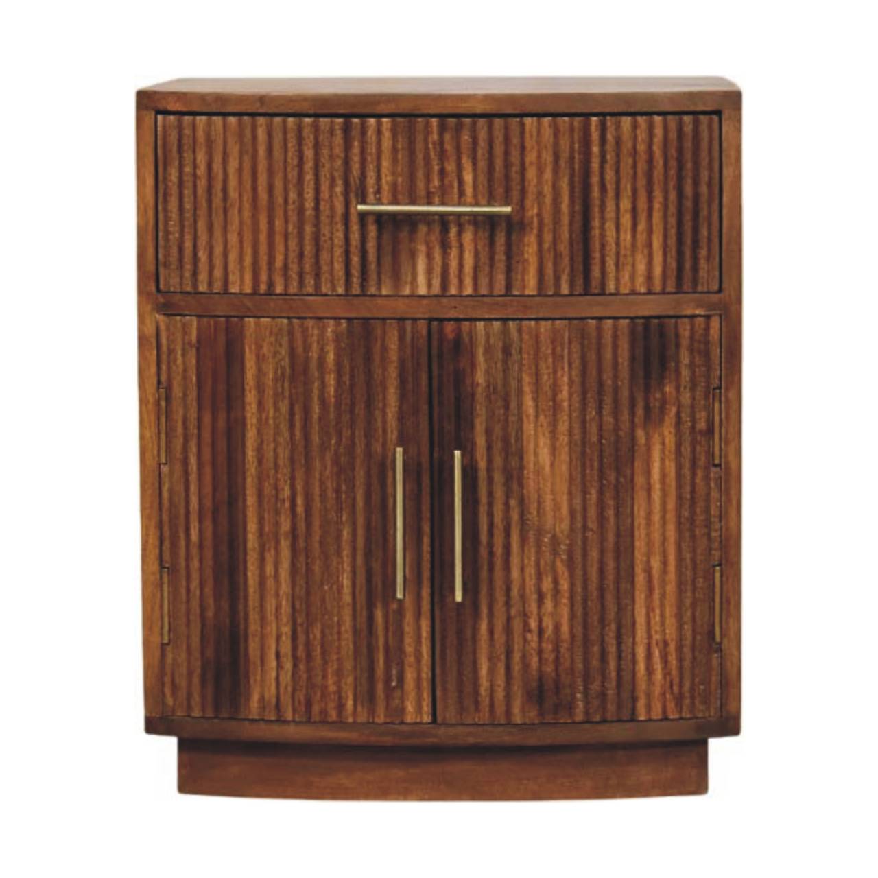Solid Wood Curved Ribbed Bedside with Drawer Main image