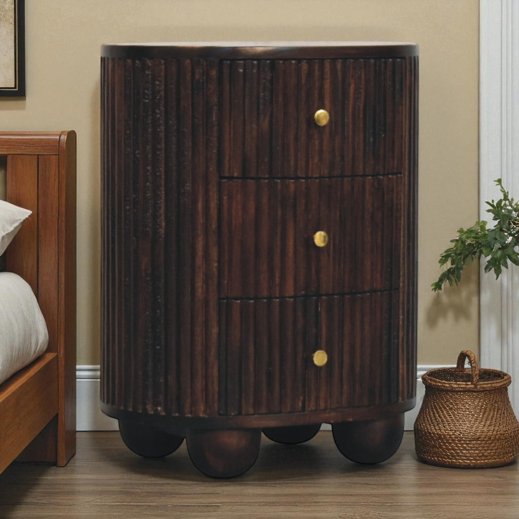 Curved Fluted 3-Drawer Drum Chest