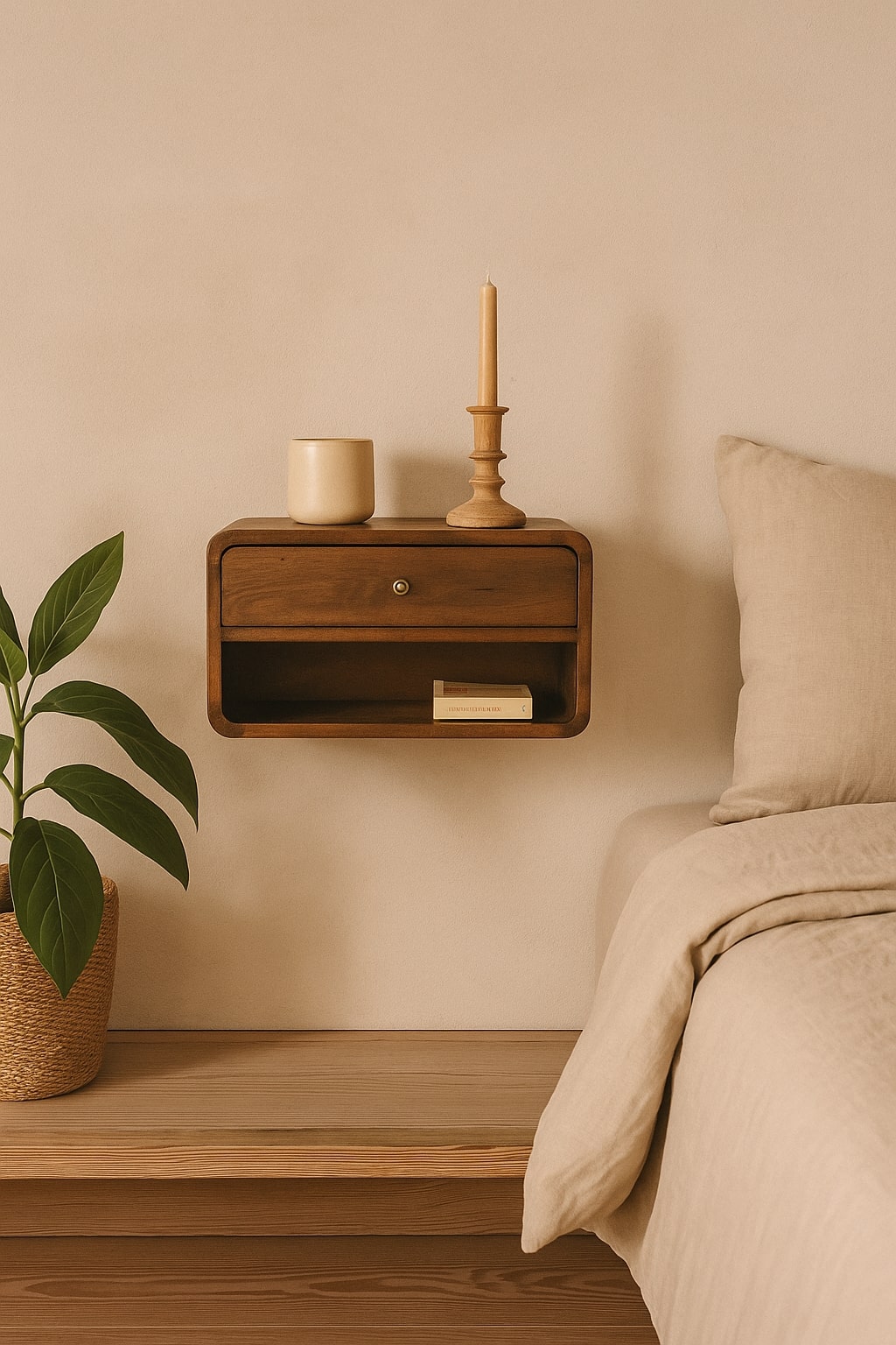 Chestnut Curve Floating Bedside