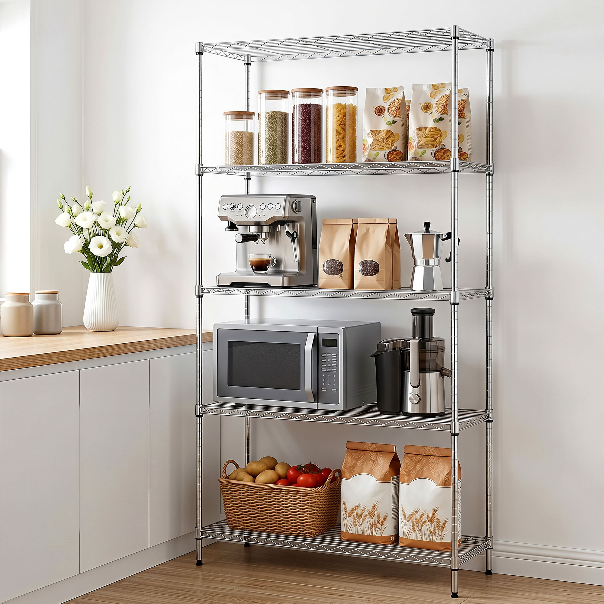 5-Tier Kitchen Rack Shelf Shelving 90x35x182CM Adjustable Metal Storage Shelves Main image
