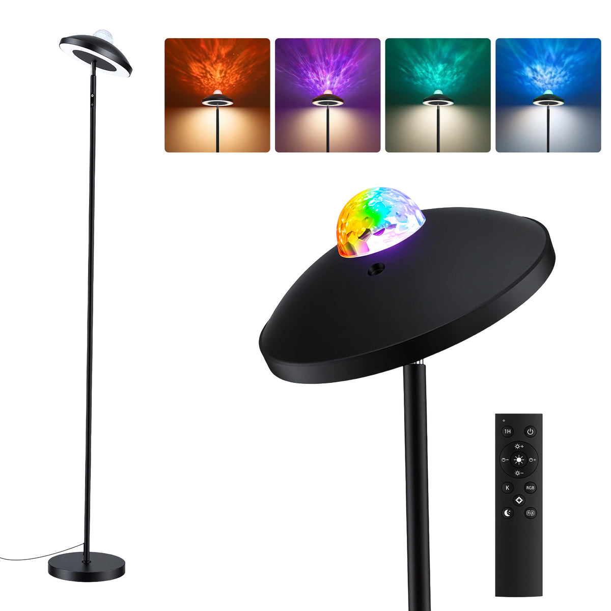 Artiss 2-in-1 LED Floor Lamp with Galaxy Projector &Remote, 178cm Tall Torchiere Standing Light with Dynamic RGB Aurora Stepless 4 Colour Temperatures, 1H Timer for Living Room, Bedroom Kids Room Main image