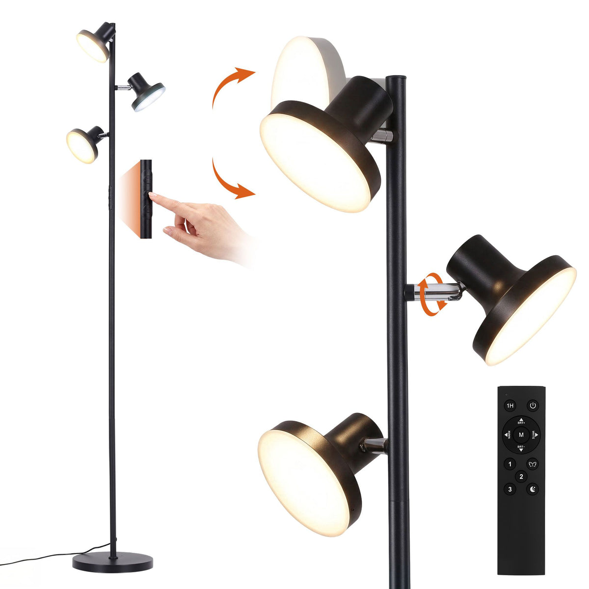 Artiss LED Tree Floor Lamp, 36W Modern Dimmable Standing Lamp with Remote & Touch Control, 4 Color Temperatures, 3 Rotatable LED Light Floor Lamps for Living Room, Bedroom, Office Main image