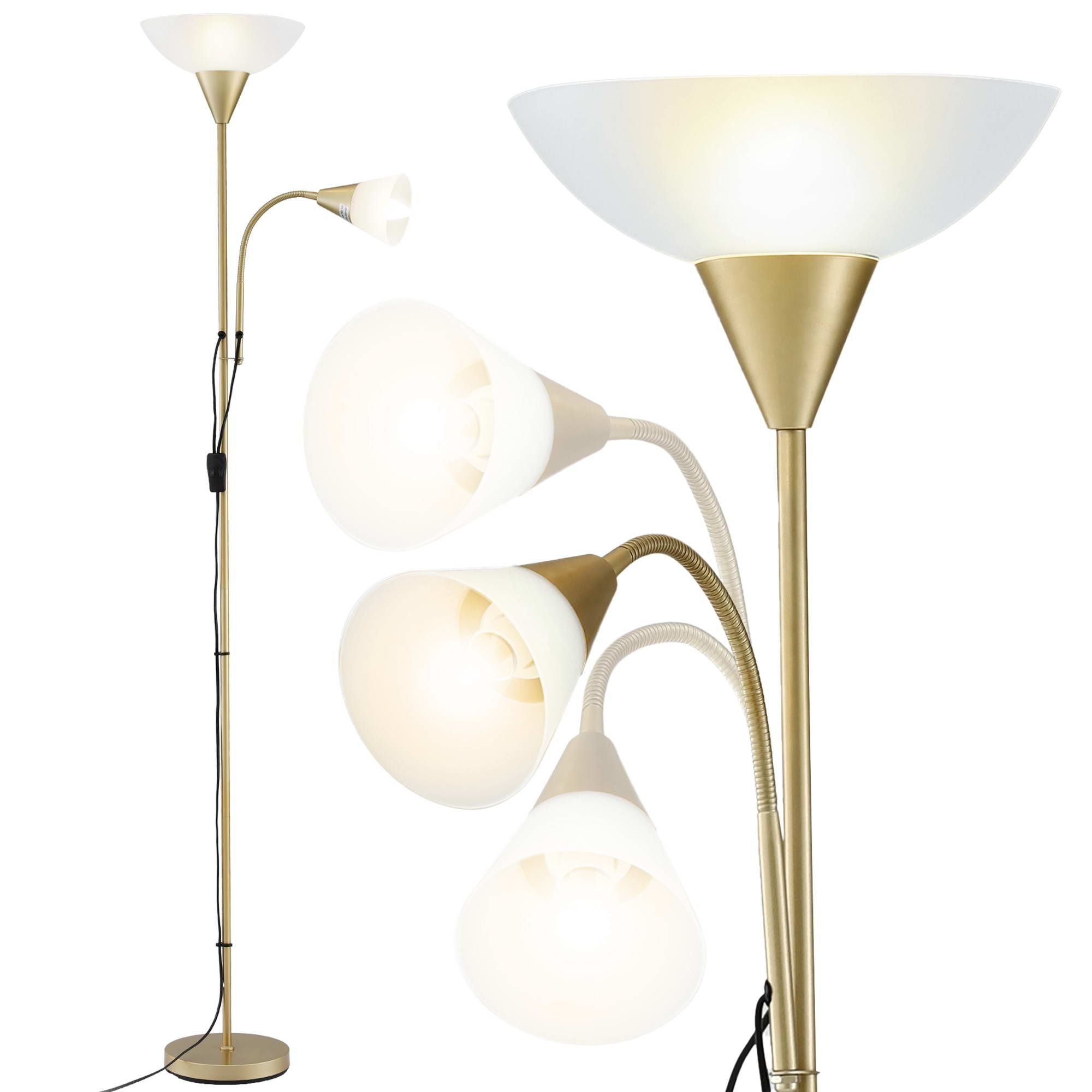 Artiss Gold Floor Lamp with Reading Light | Mother and Child Standing Lamp with 360 Flexible Gooseneck, Individual Switch & Plate Shade, E27 & E14 Bulb (Not Included) Home Living Room Office Reading Main image