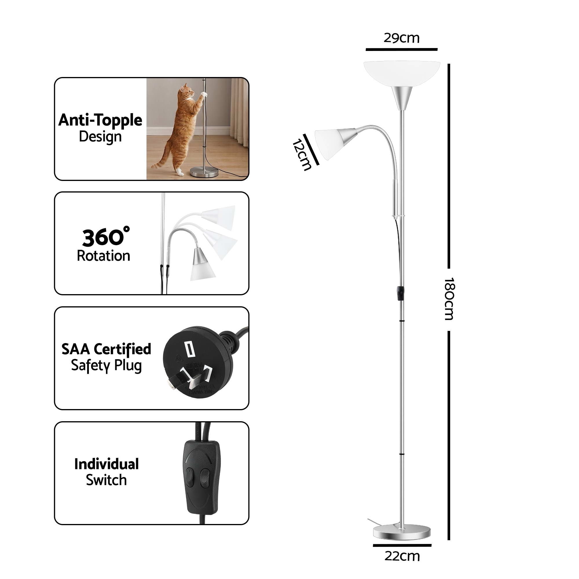 Artiss Floor Lamp Mother and Child Modern Home Living Room Office Reading Silver