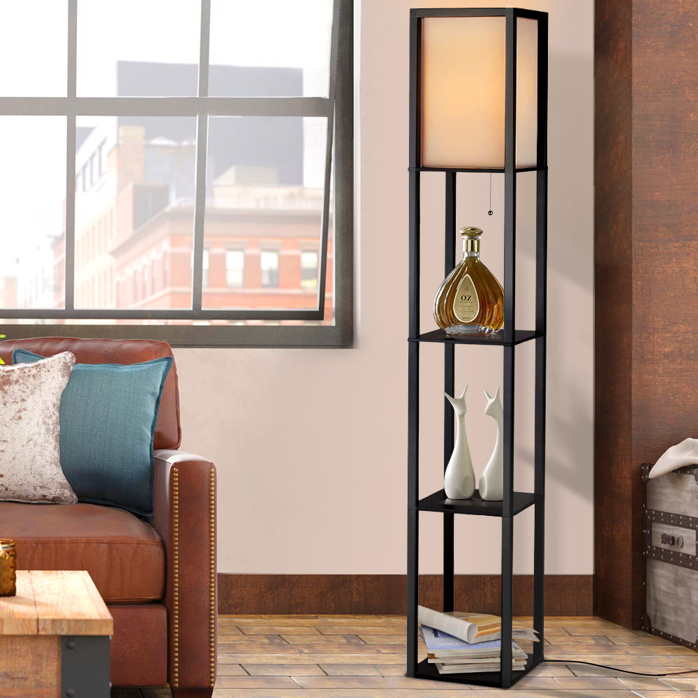 Artiss Floor Lamp 3 Tier Shelf Shelf Storage LED Light Stand Home Room Vintage Black Main image