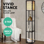 Artiss Floor Lamp 3 Tier Shelf Storage LED Light Stand Home Room Pattern Black