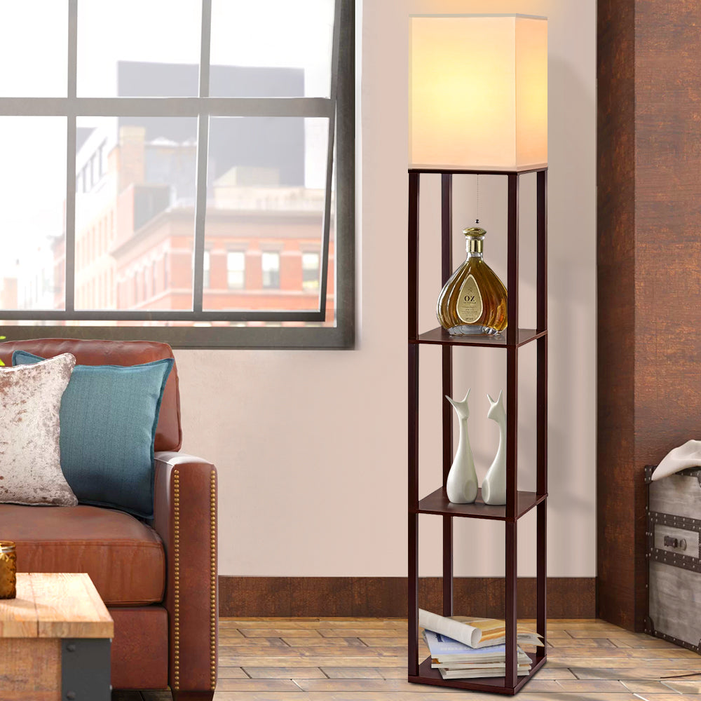 Artiss Floor Lamp 3 Tier Shelf Storage LED Light Stand Home Room Vintage White Main image