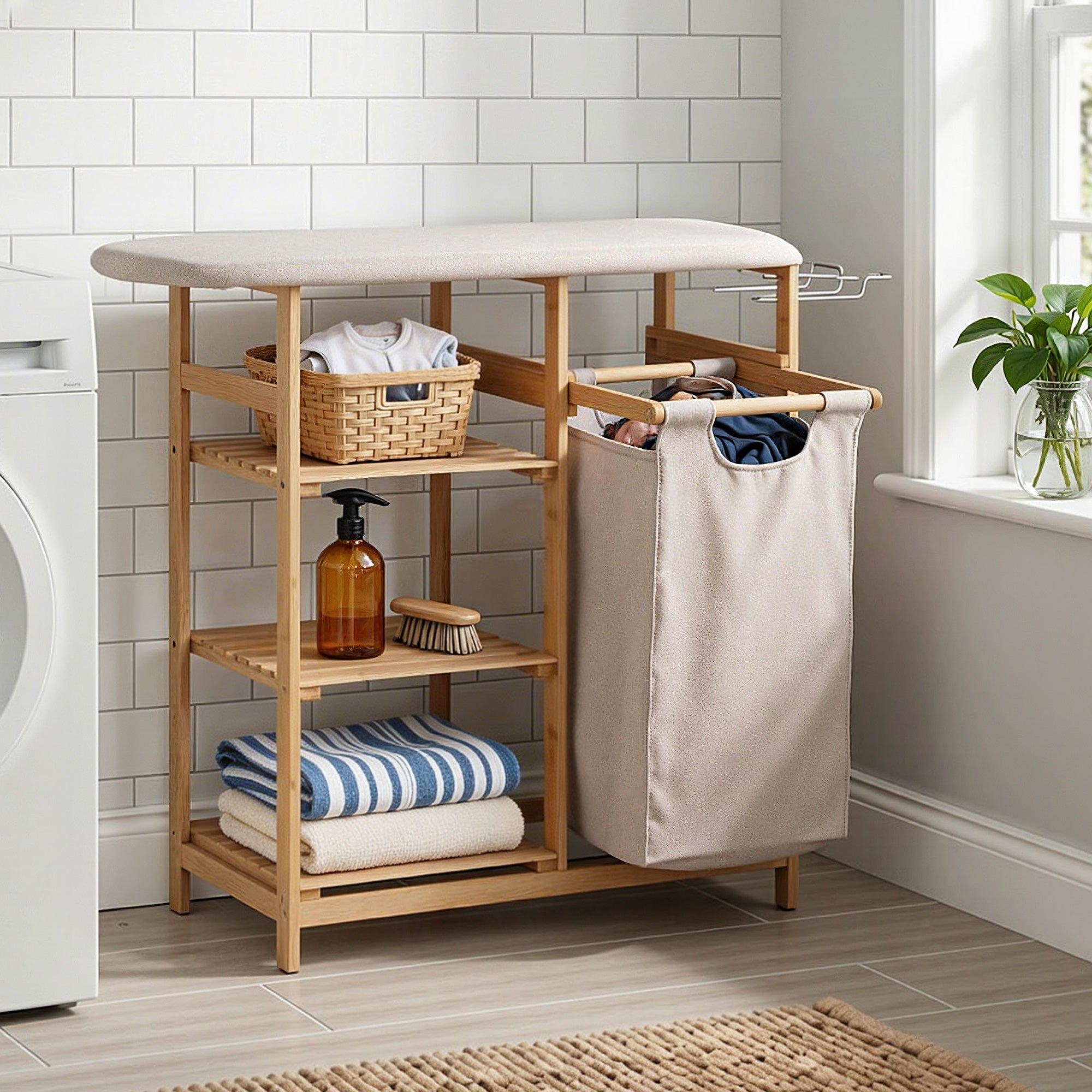 Laundry Basket Hamper with Ironing Board Bamboo Main image