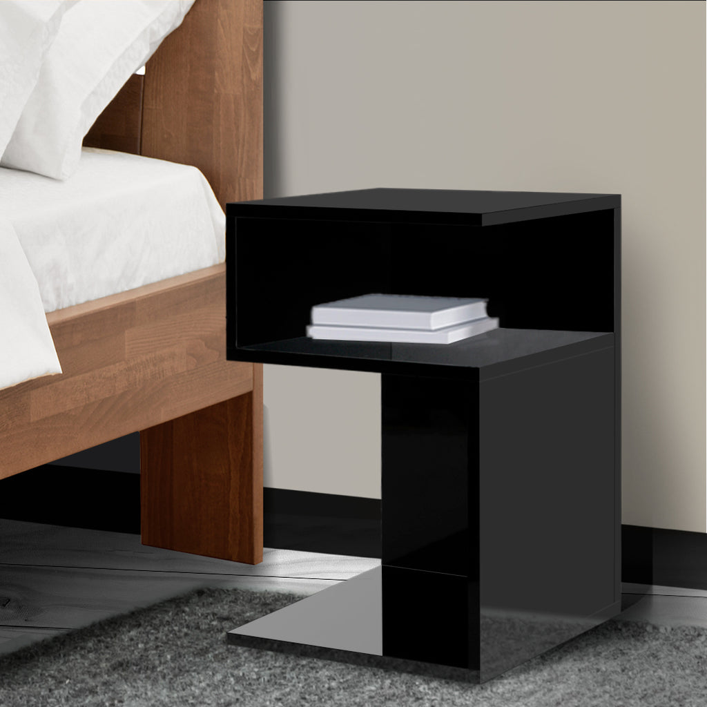 Levede 1xBedside Tables Drawers Side Black-2029387274596257798