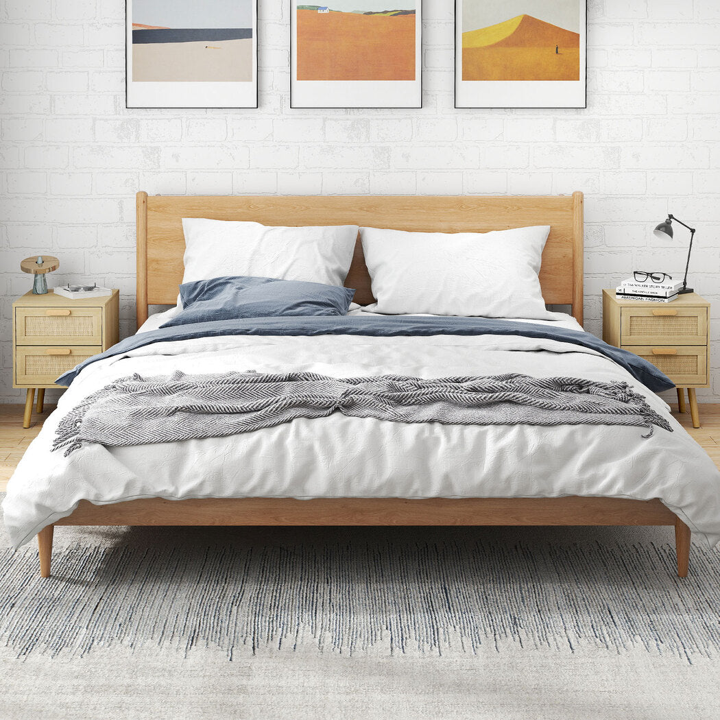 Levede 2x Bedside Tables Set Wooden Side Table Nigntstand Bedroom Rattan Drawers-2050056763503415302