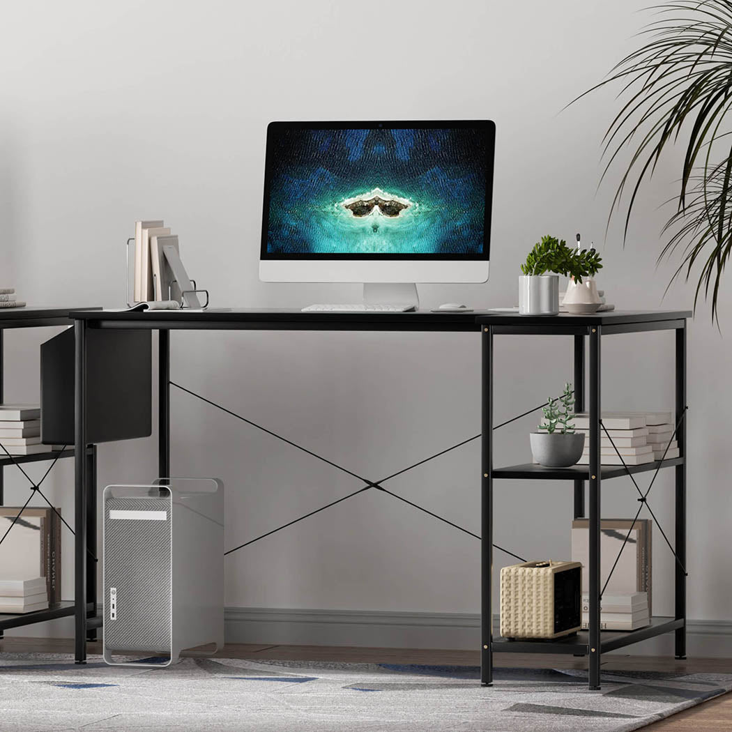 Levede L Shaped Computer Desk Home Desk Black-2029387250143465478