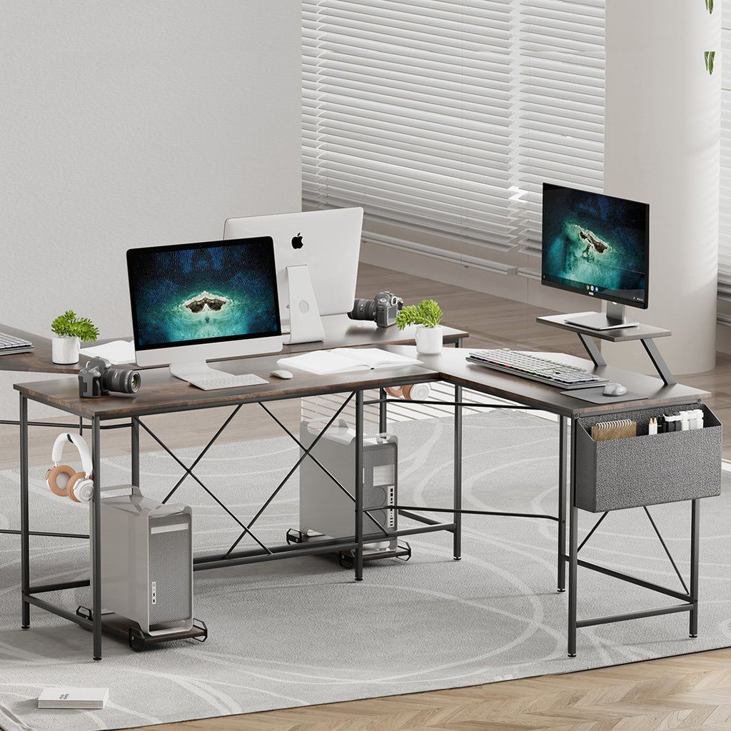 Levede Computer Desk Corner Desk Brown-2006732838480777222
