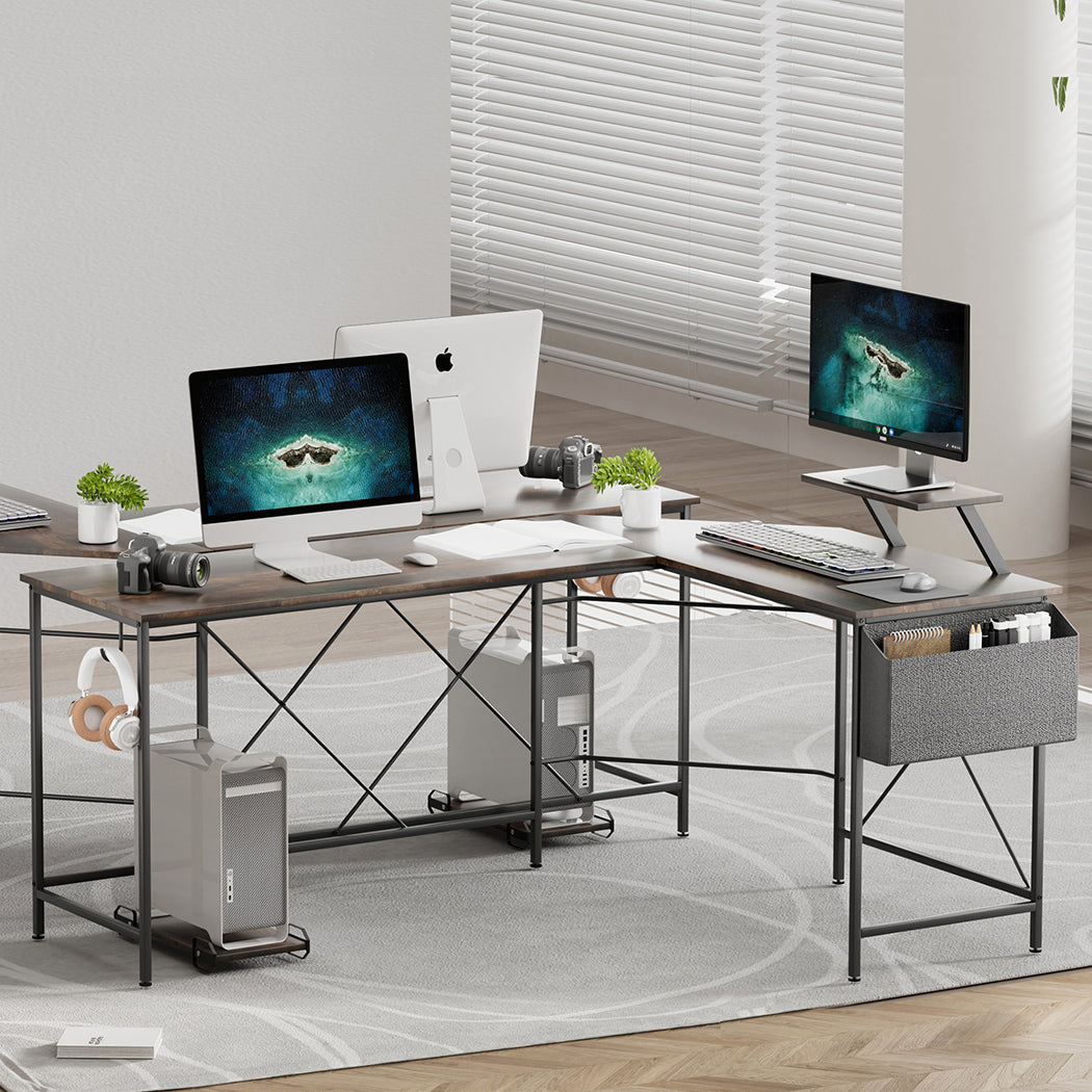 Levede Computer Desk Corner Desk Brown-2006732838480777222