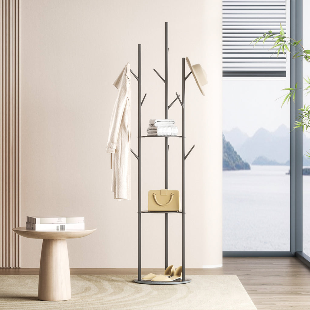 Levede Coat Rack Clothes Stand 8 Hook Organizer Black-2018816848522514438