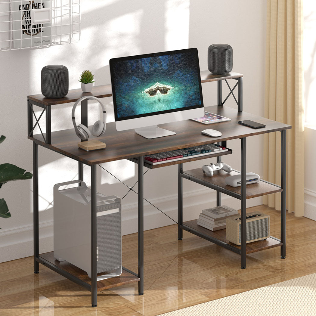 Levede Office Gaming Computer Desk Brown-2029387250692919302