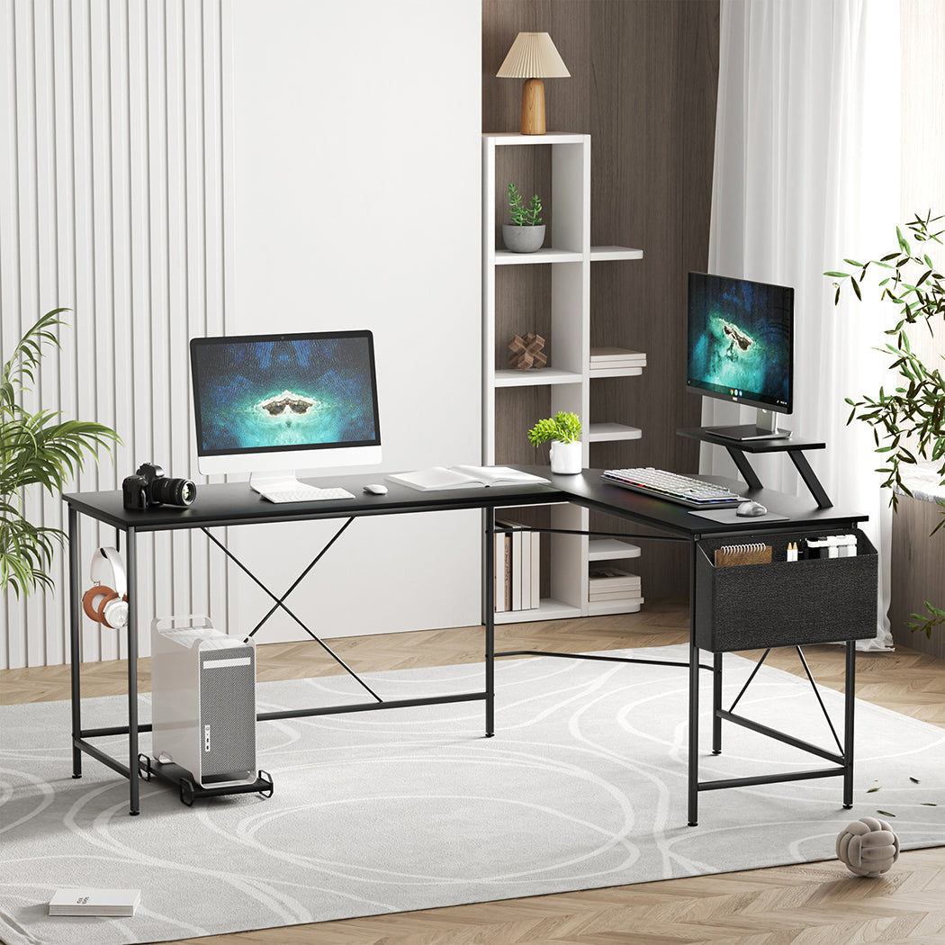 Levede Computer Desk Corner Desk Black-2006732838304616455
