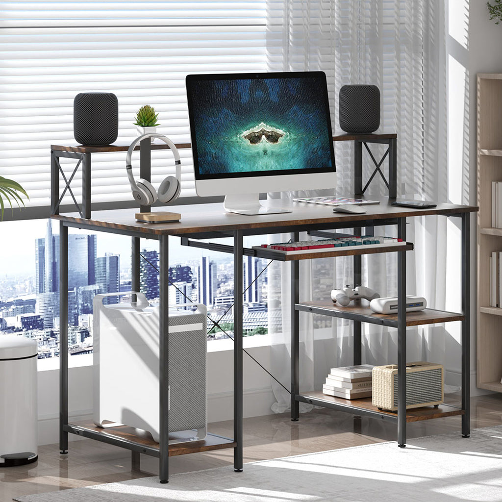 Levede Office Gaming Computer Desk Brown-2029387250692919303