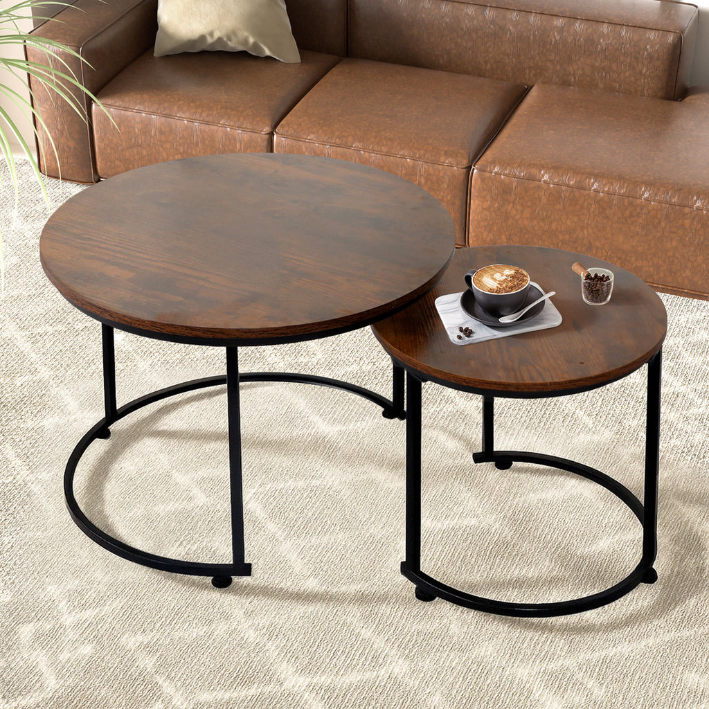 Levede Round Nesting Table Coffee Table Wood Side Table-2006732776480575495