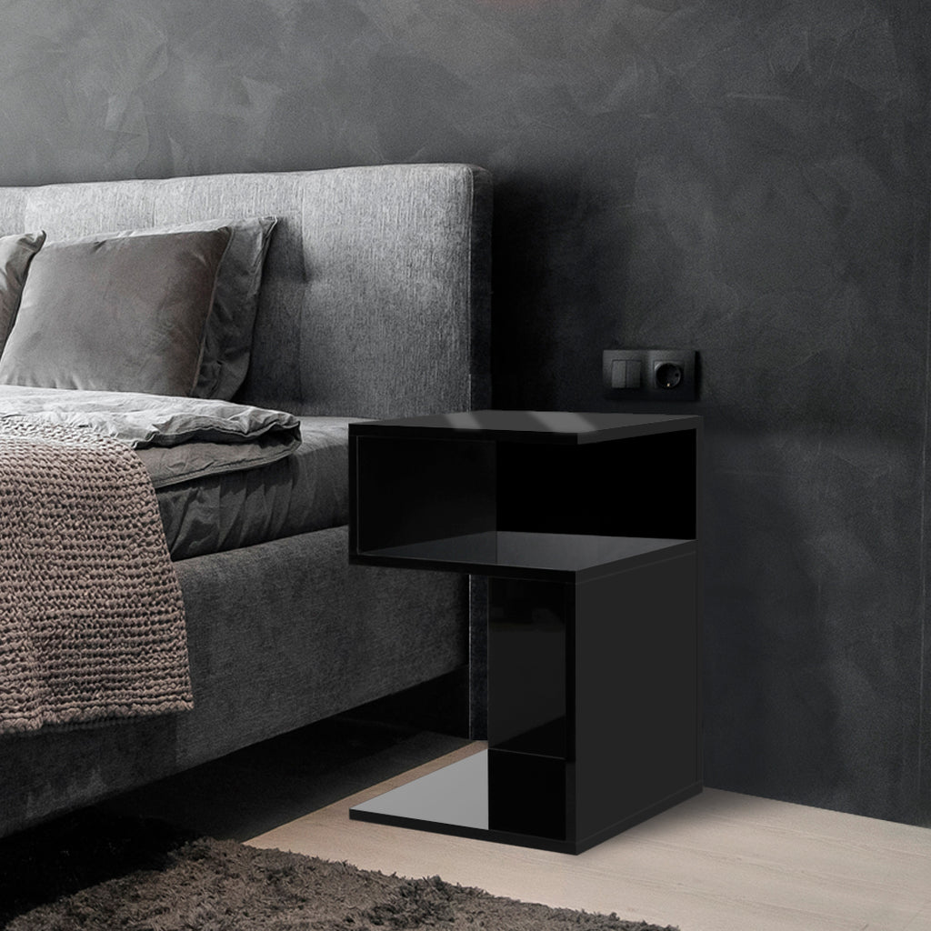 Levede 1xBedside Tables Drawers Side Black-2029387274596257799