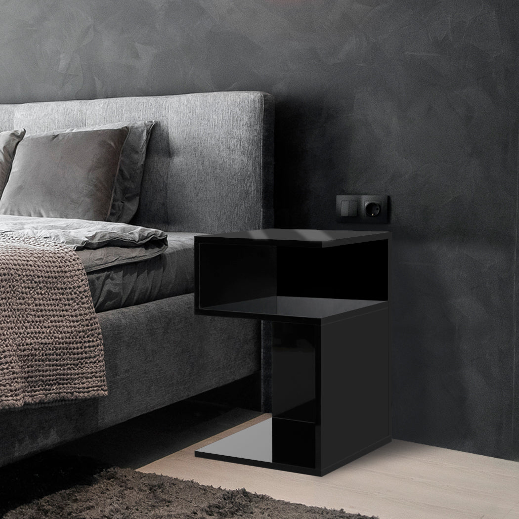 Levede 1xBedside Tables Drawers Side Black-2029387274596257799