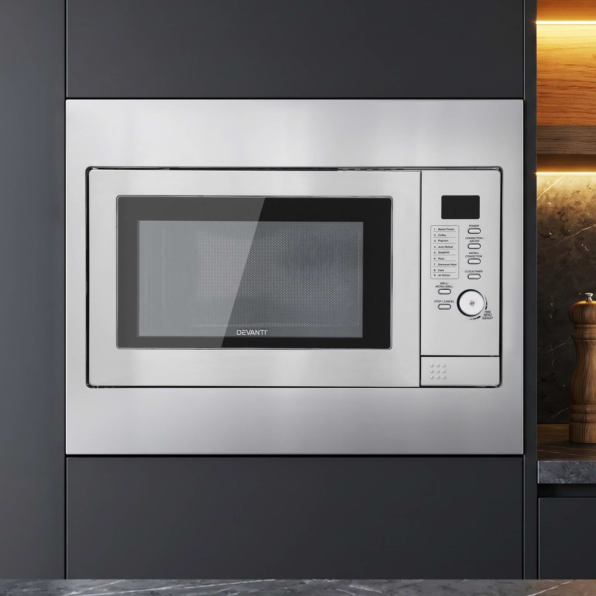 Devanti Built In Microwave Oven 30L Grill Air Fry Convection Silver Main image