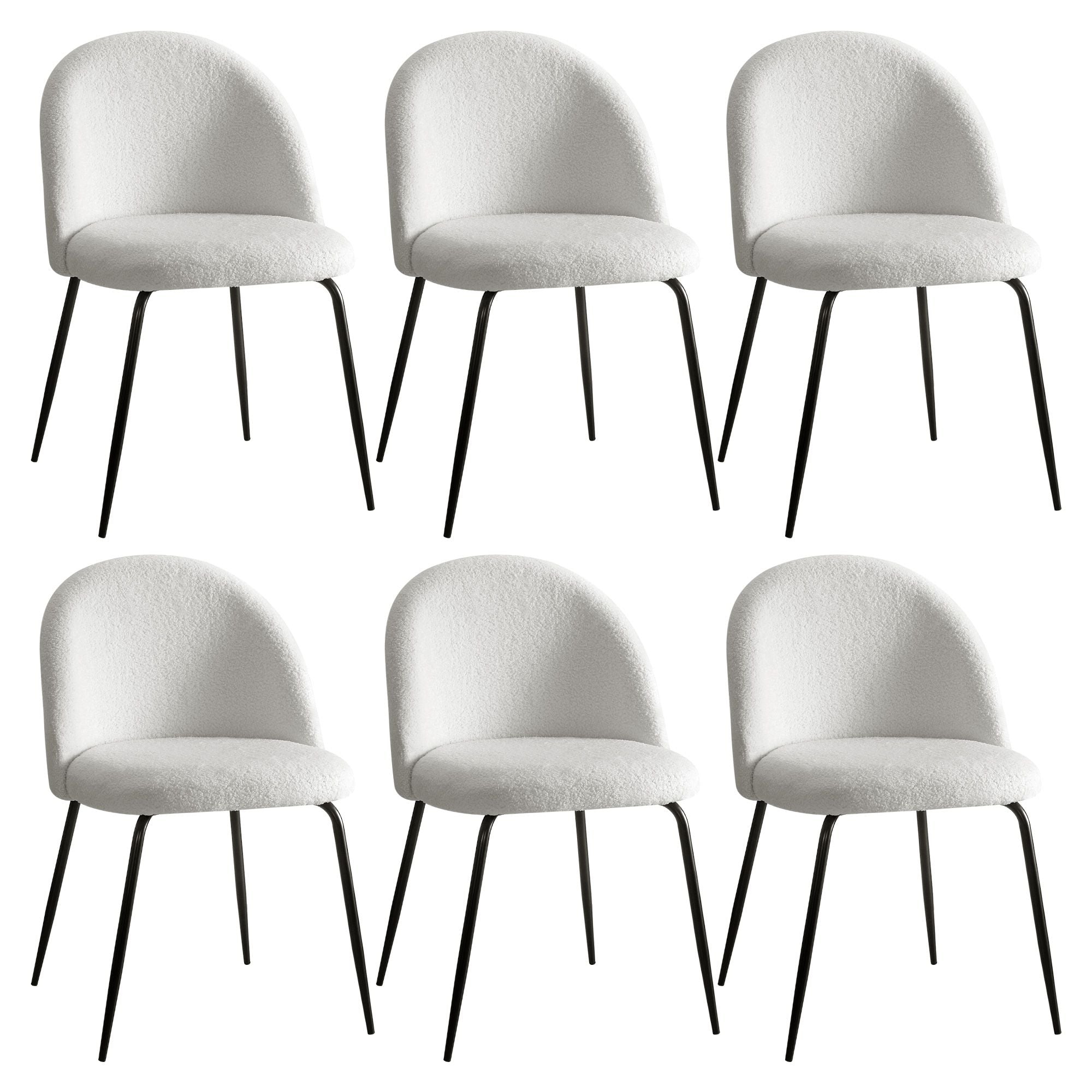 Dining Chairs Set of 6 Sherpa Boucle White Main image
