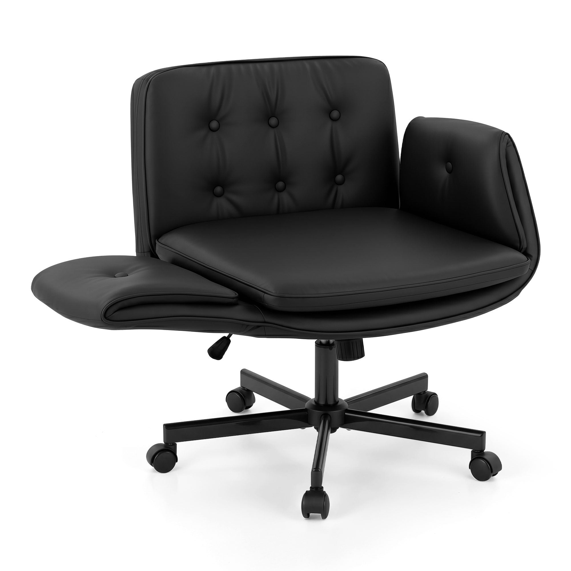 Criss Cross Chair with Wheels & Adjustable Armrests, Ergonomic Cross Legged Office Desk Chair PU Leather Vanity Chair Swivel for Home, Make Up, Bedroom, Computer, Black Hauptbild